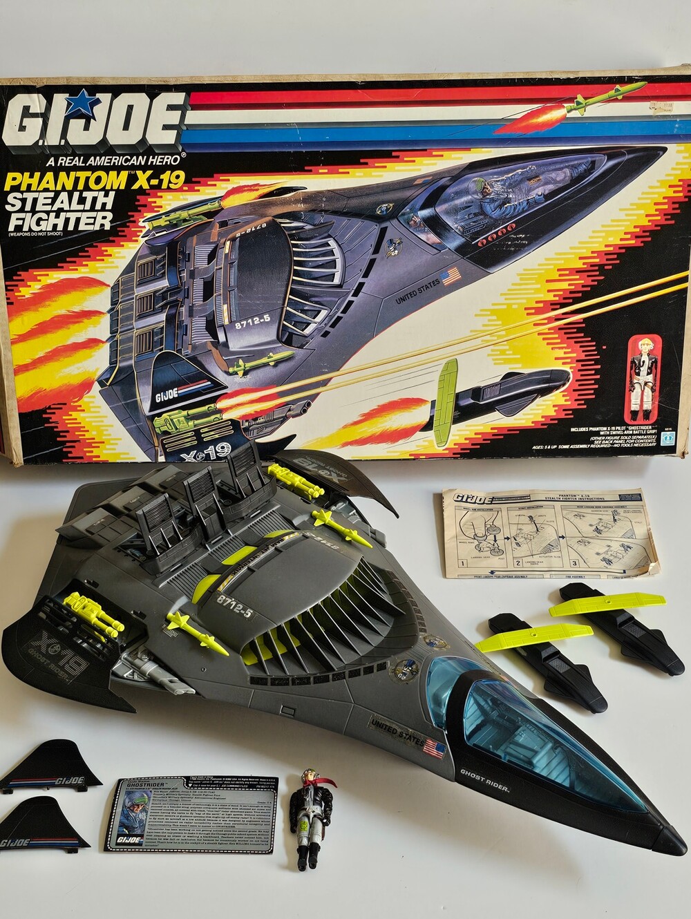 Vintage GI Joe ARAH Phantom X-19 Stealth Fighter Complete W/ Box, Figure, 1988